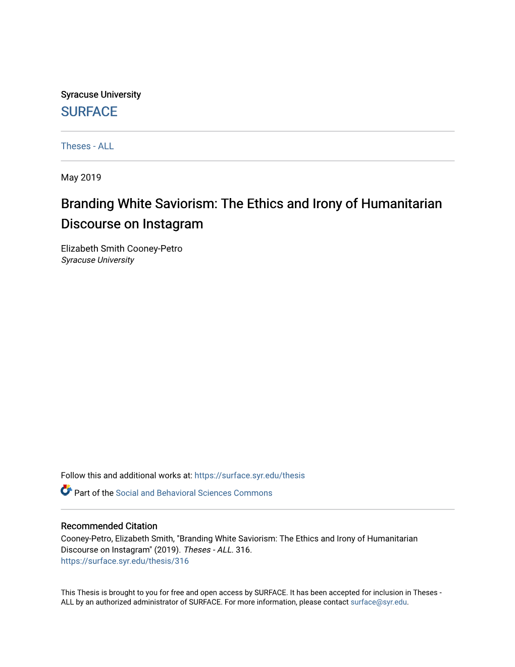 Branding White Saviorism: the Ethics and Irony of Humanitarian Discourse on Instagram