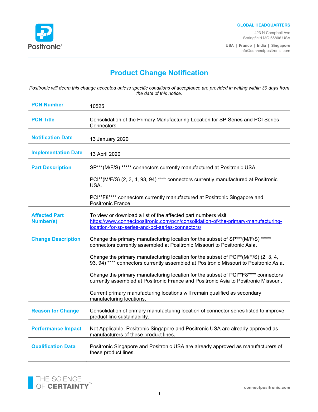 Product Change Notification