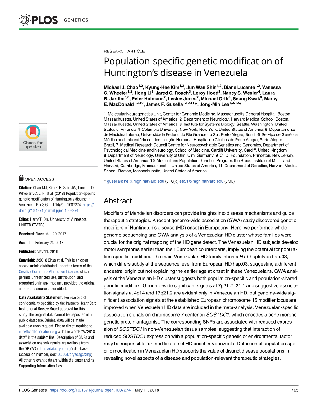 Population-Specific Genetic Modification of Huntington’S Disease in Venezuela