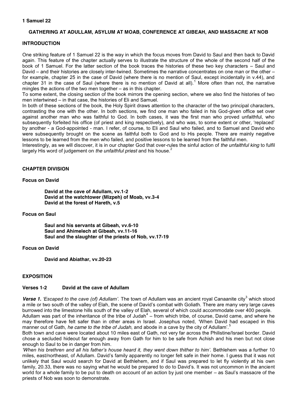 1 Samuel 22 GATHERING at ADULLAM, ASYLUM at MOAB