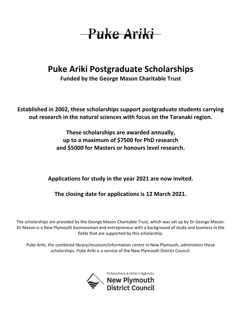 Puke Ariki Trust Scholarship