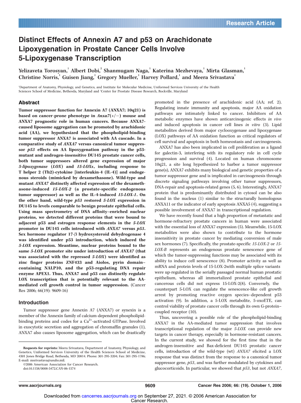 Distinct Effects of Annexin A7 and P53 on Arachidonate Lipoxygenation in Prostate Cancer Cells Involve 5-Lipoxygenase Transcription