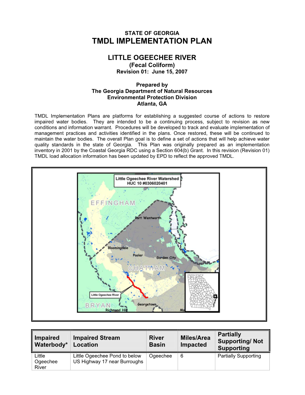 LITTLE OGEECHEE RIVER (Fecal Coliform) Revision 01: June 15, 2007