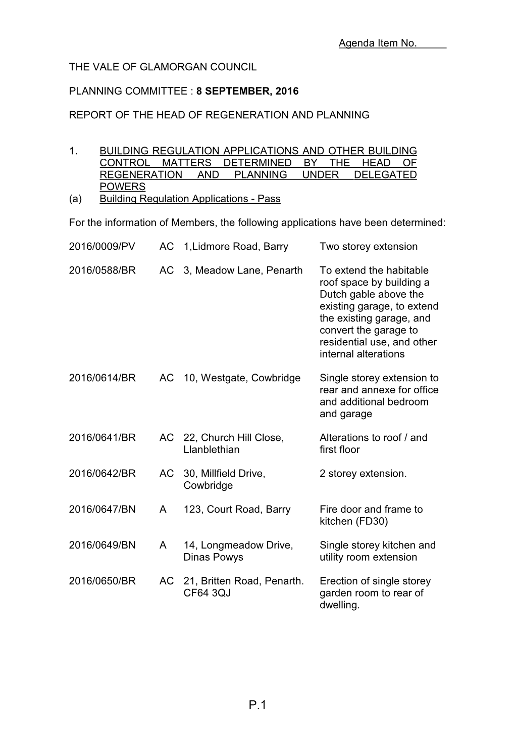 Planning Committe Agenda 8 September