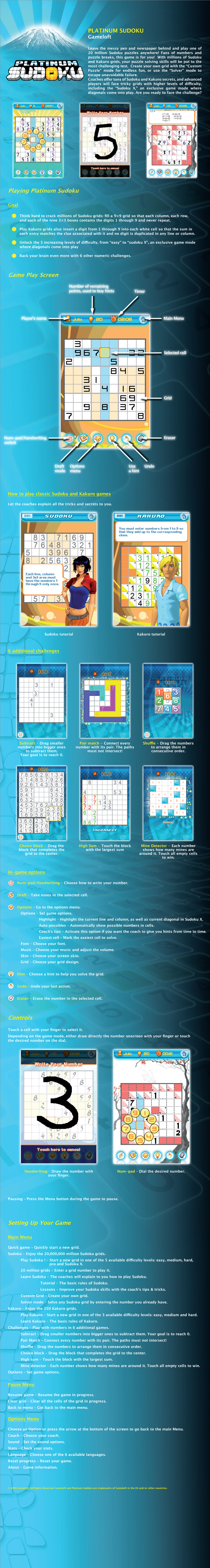 Setting up Your Game Controls Playing Platinum Sudoku Game