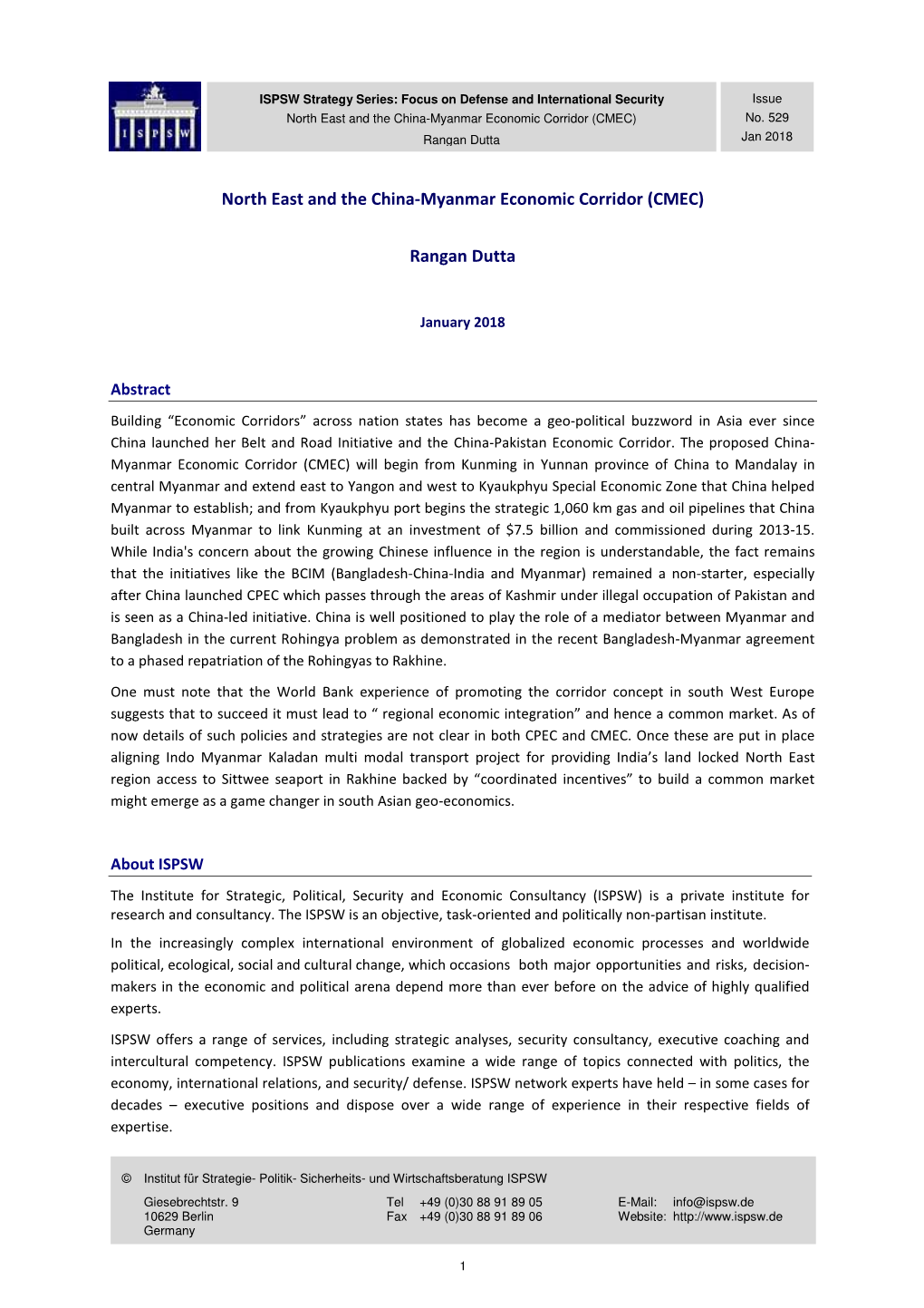 North East and the China-Myanmar Economic Corridor (CMEC) No