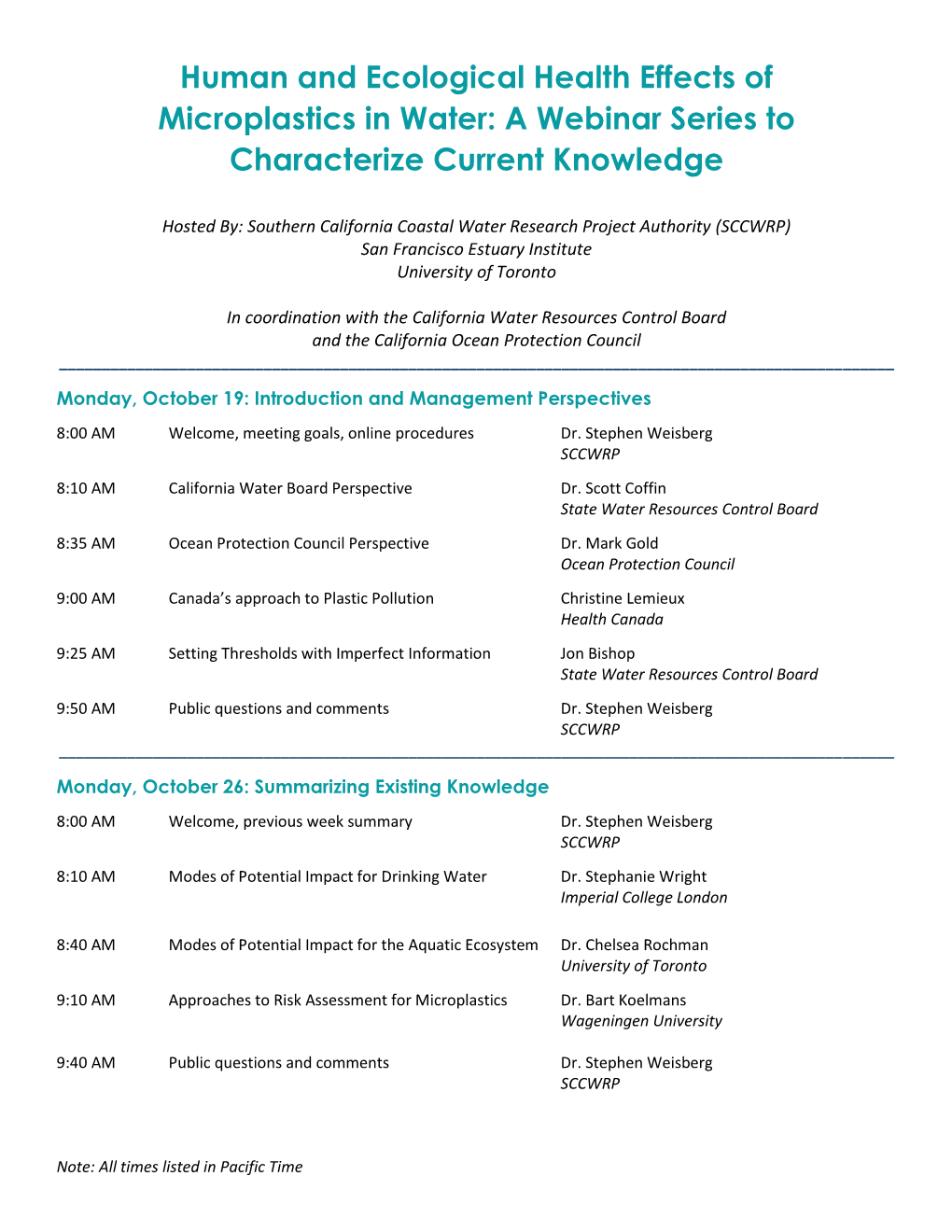 Human and Ecological Health Effects of Microplastics in Water: a Webinar Series to Characterize Current Knowledge