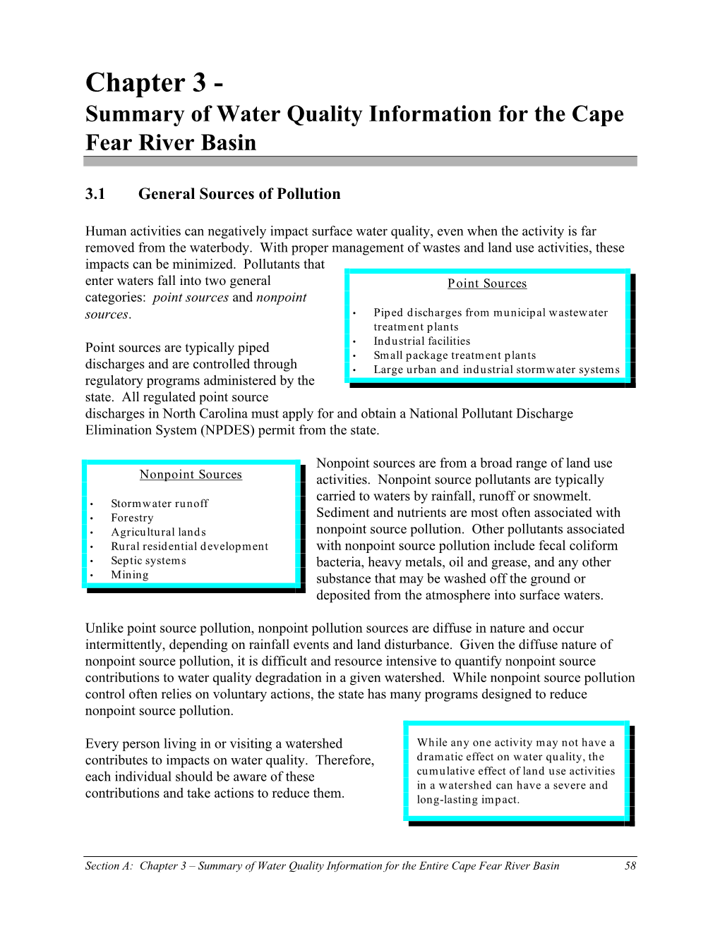 Chapter 3 - Summary of Water Quality Information for the Cape Fear River Basin