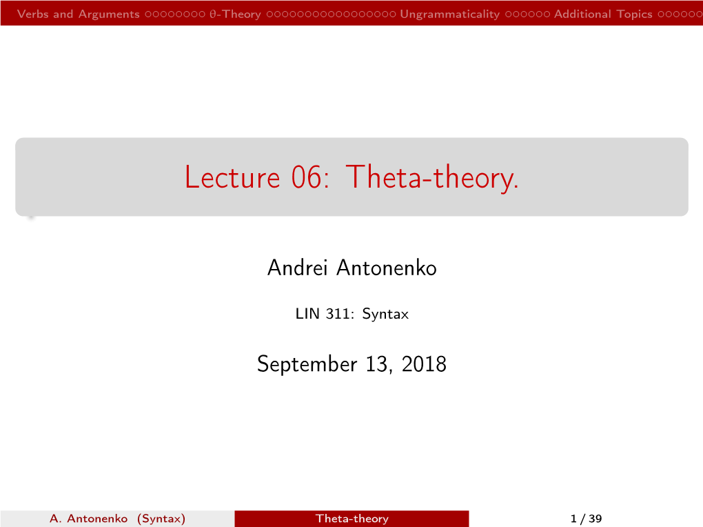 Lecture 06: Theta-Theory