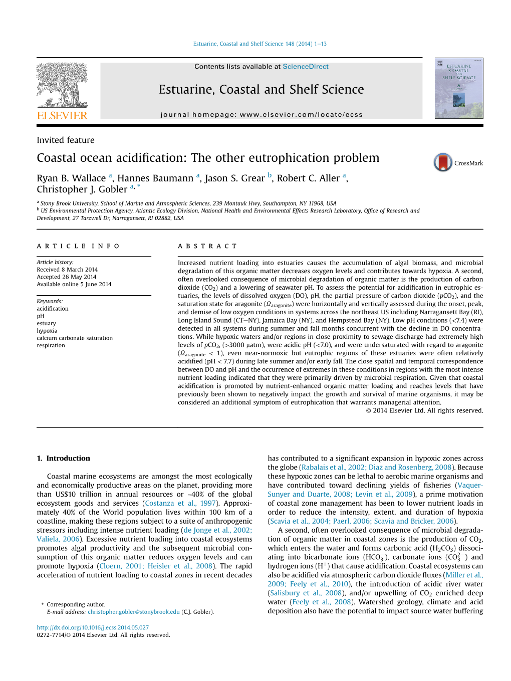 Coastal Ocean Acidification: the Other Eutrophication Problem