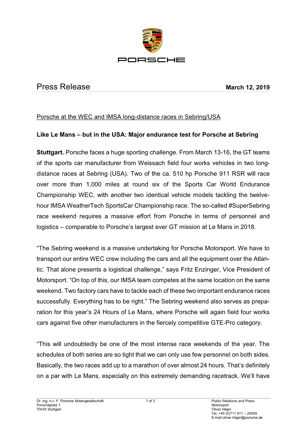 Press Release March 12, 2019