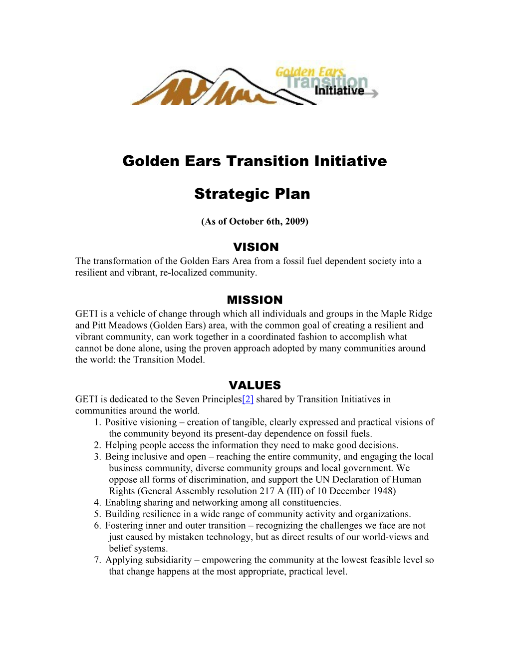 Golden Ears Transition Initiative