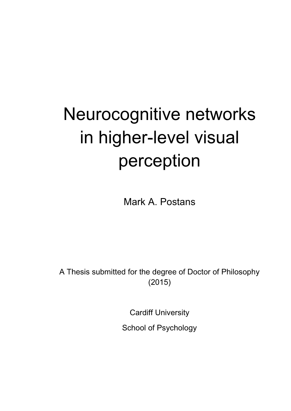 Neurocognitive Networks in Higher-Level Visual Perception