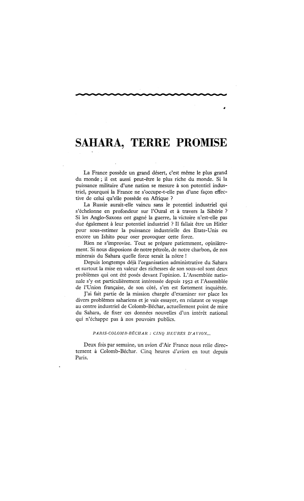 Sahara, Terre Promise