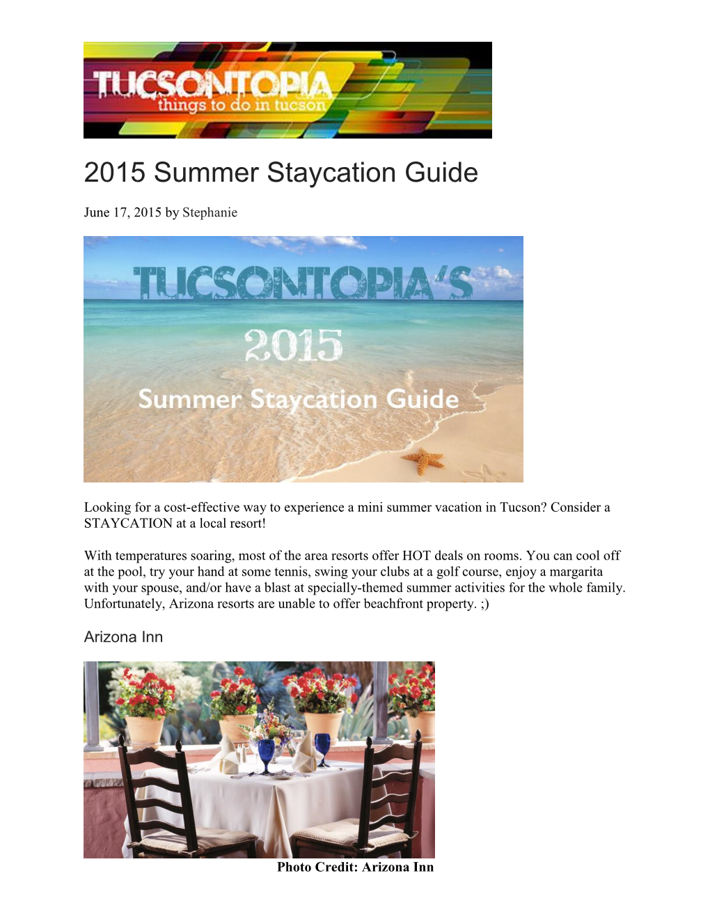 Tucsontopia 2015 Summer Staycation Guide