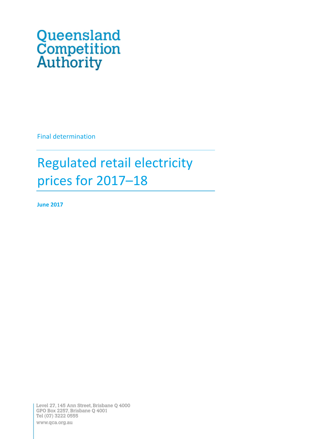 Regulated Retail Electricity Prices for 2017–18