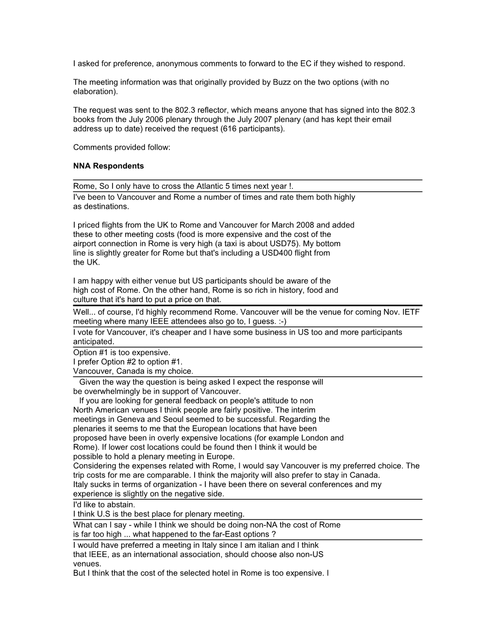 I Asked for Preference, Anonymous Comments to Forward to the EC If They Wished to Respond