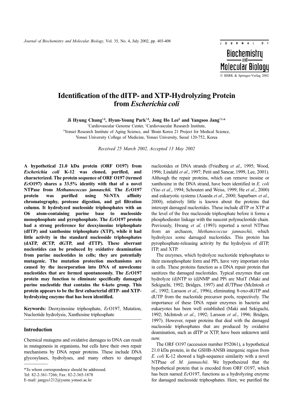 Identification of the Ditp-And XTP-Hydrolyzing Protein From