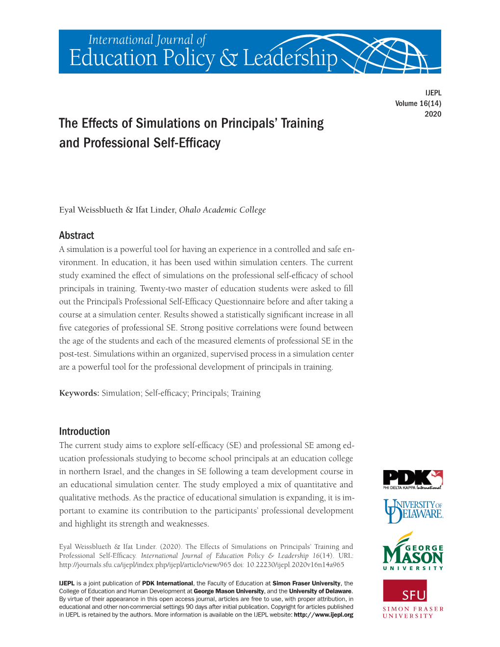 The Effects of Simulations on Principals' Training and Professional Self-Efficacy