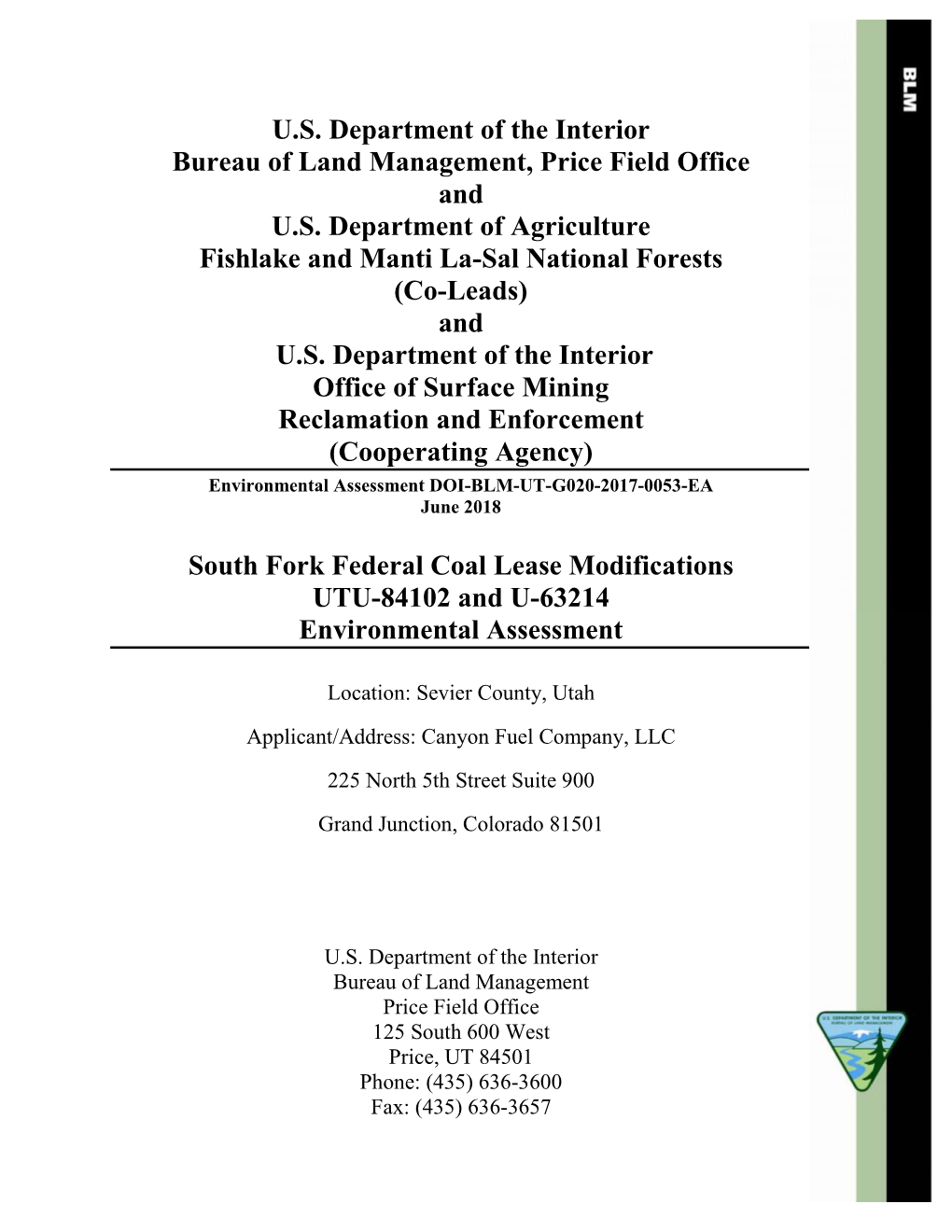 South Fork Lease Modifications EA