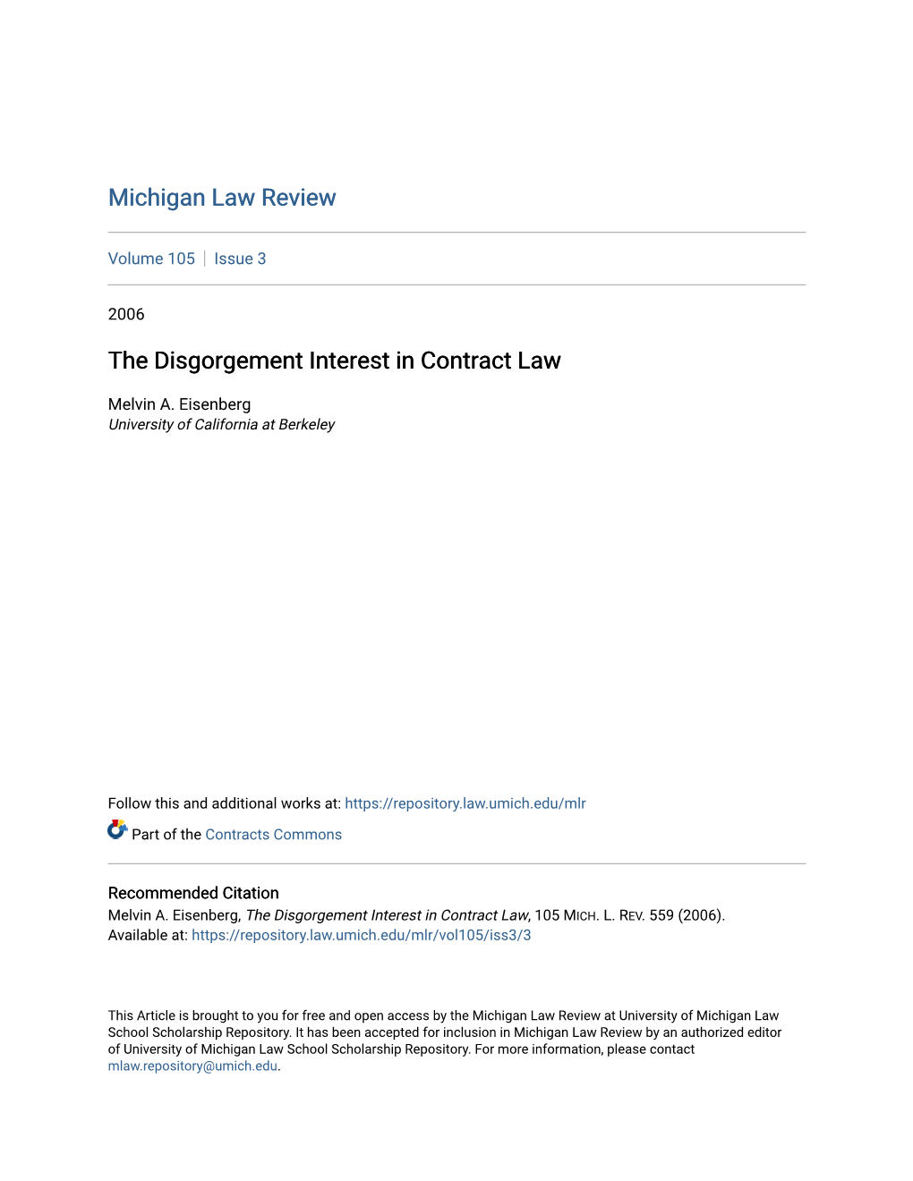 The Disgorgement Interest in Contract Law