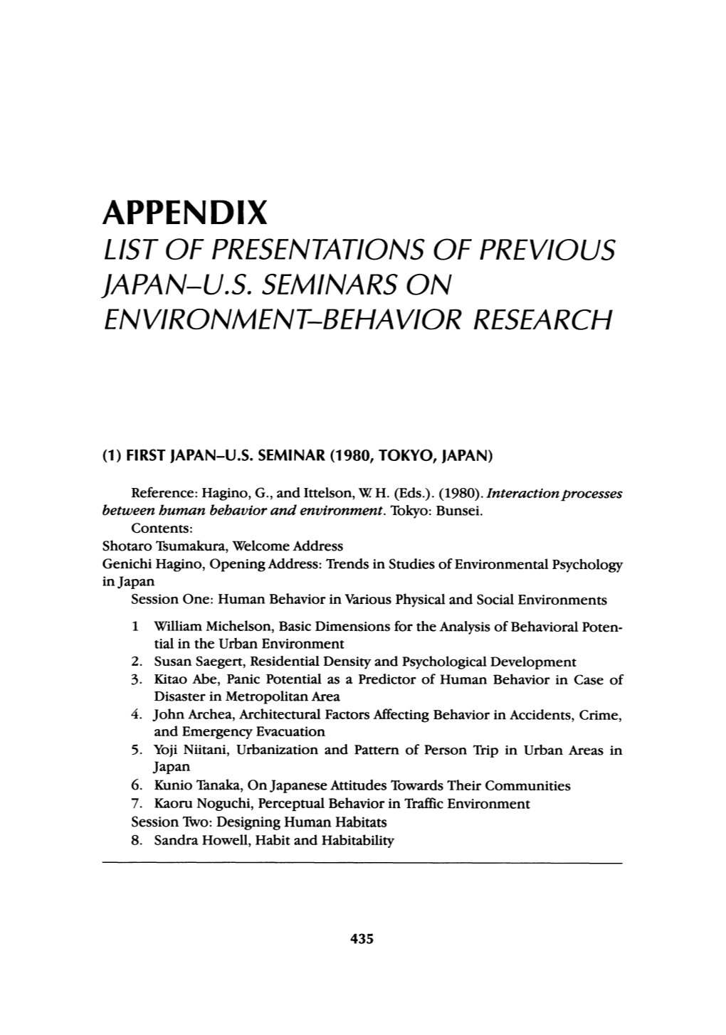 Appendix List of Presentations of Previous Japan-U.S
