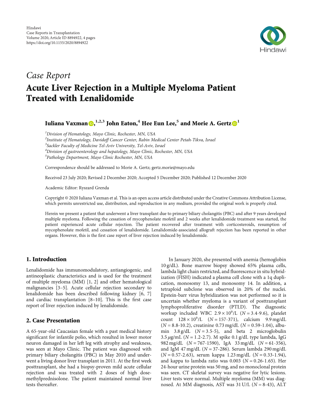 Acute Liver Rejection in a Multiple Myeloma Patient Treated with Lenalidomide