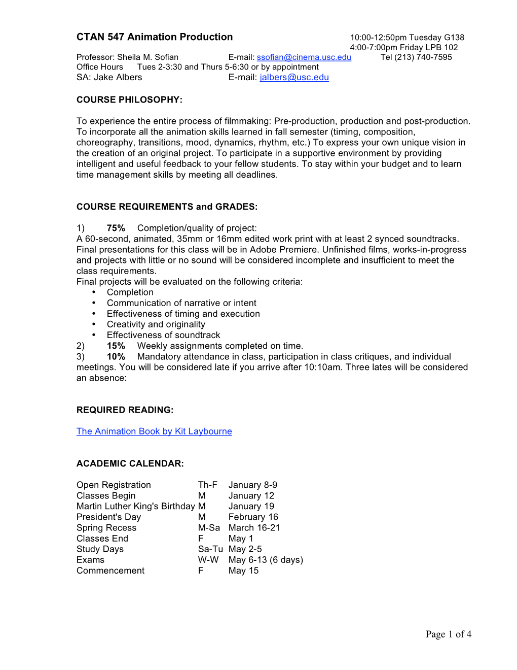 CTAN 547 Animation Production Page 1 of 4