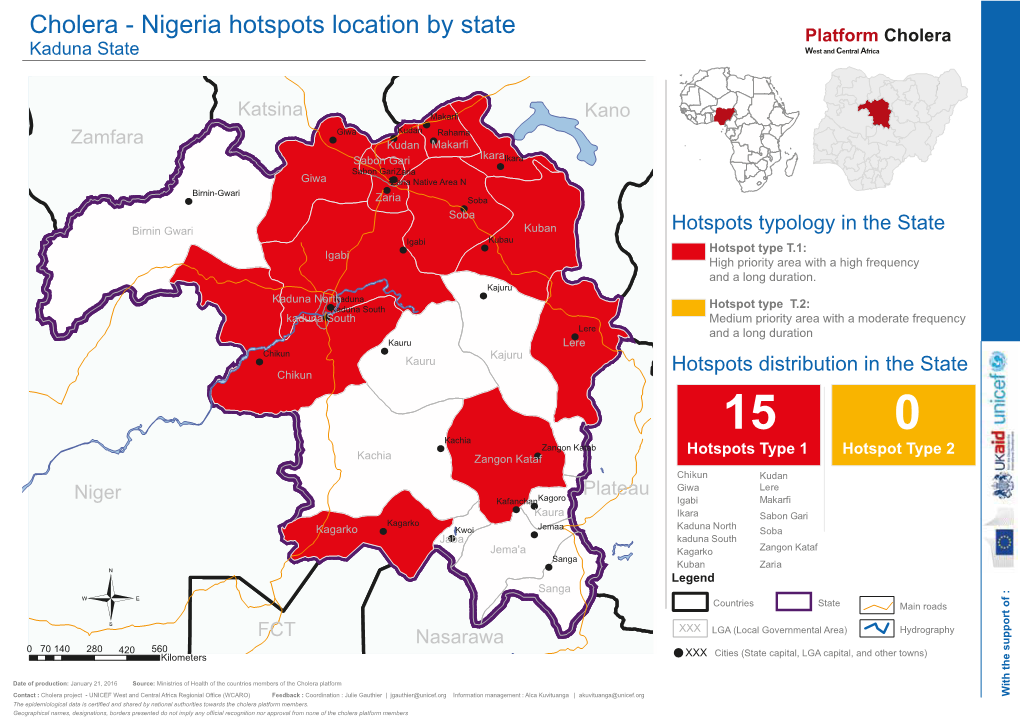 Nigeria Hotspots Location by State Platform Cholera Kaduna State West and Central Africa