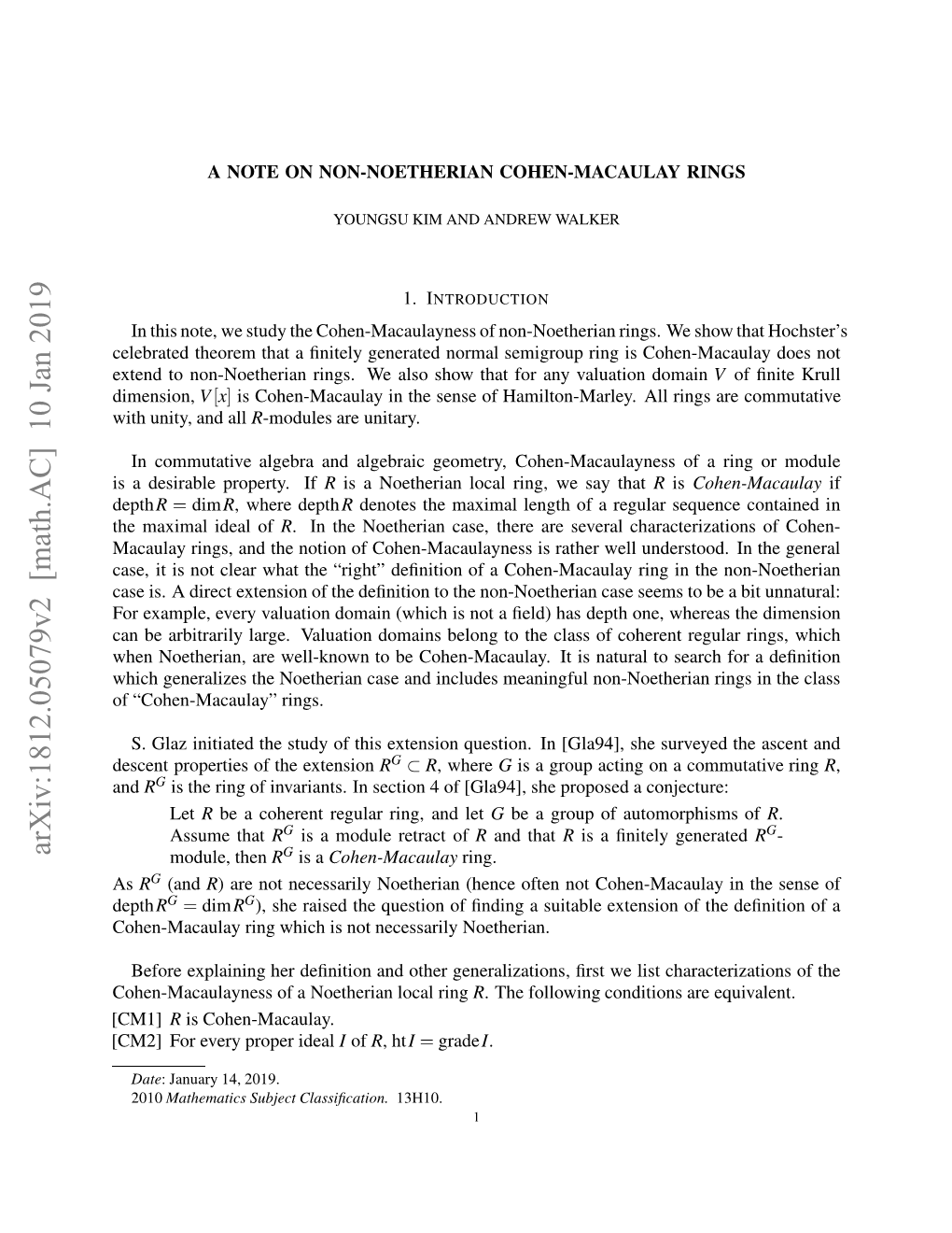 Arxiv:1812.05079V2 [Math.AC]