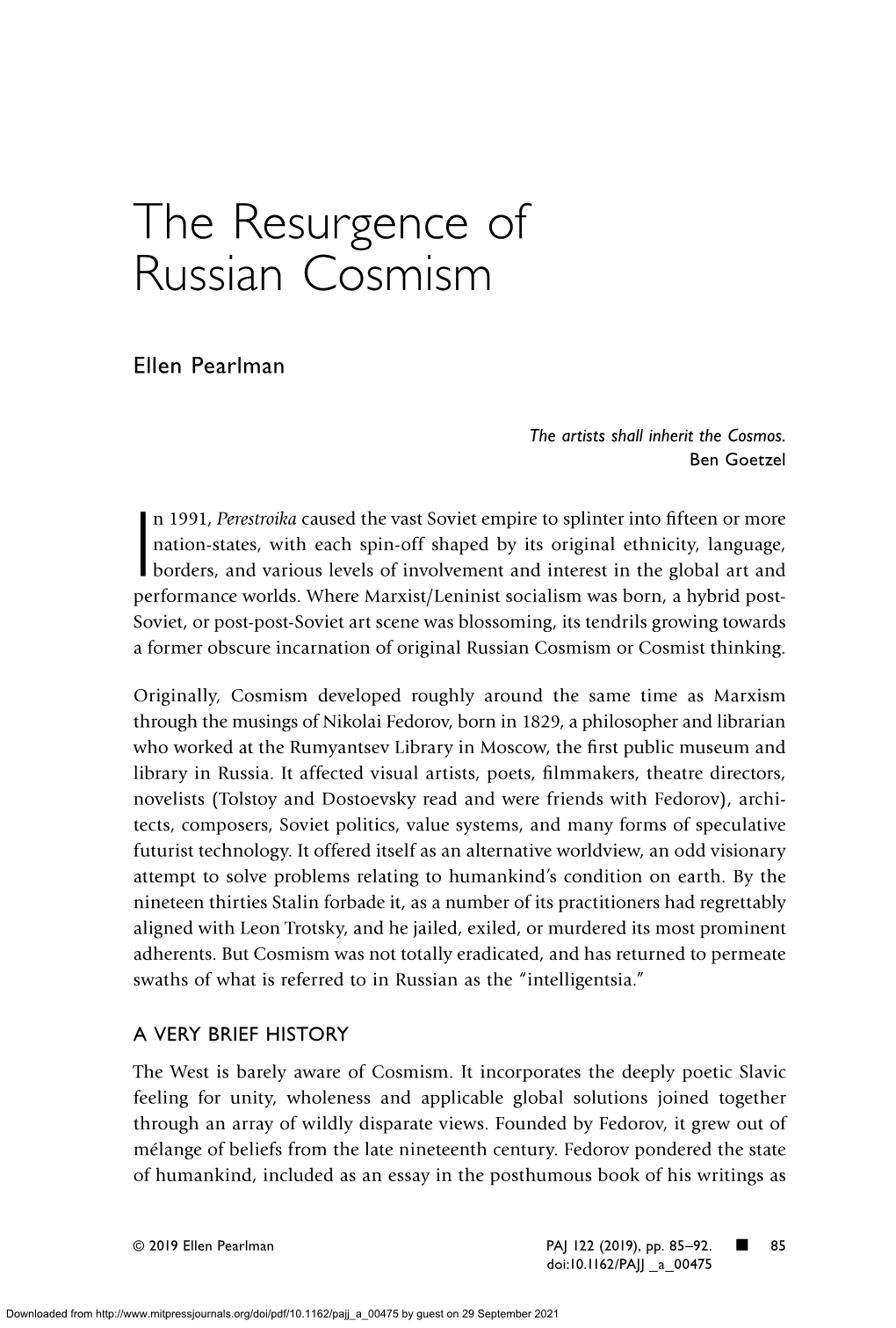 The Resurgence of Russian Cosmism