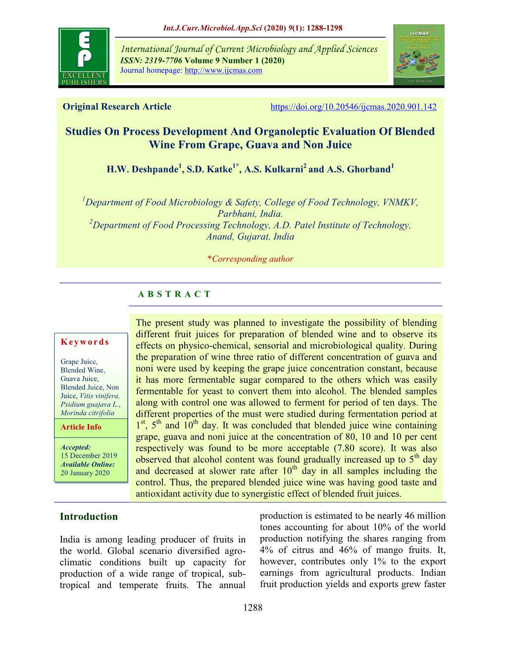 Studies on Process Development and Organoleptic Evaluation of Blended Wine from Grape, Guava and Non Juice