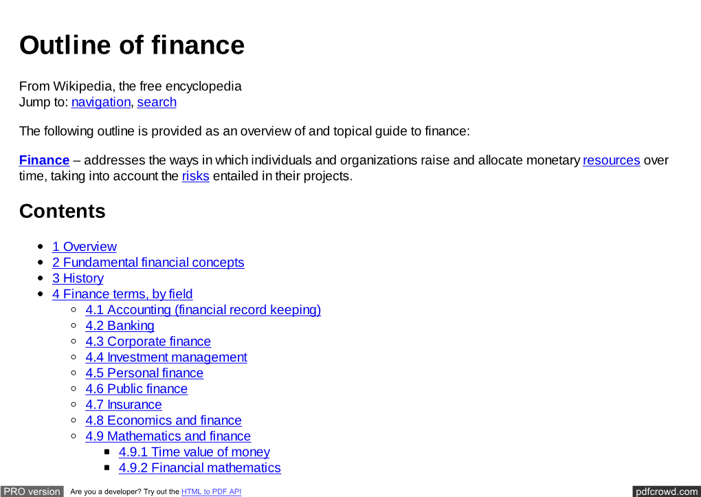 Outline of Finance