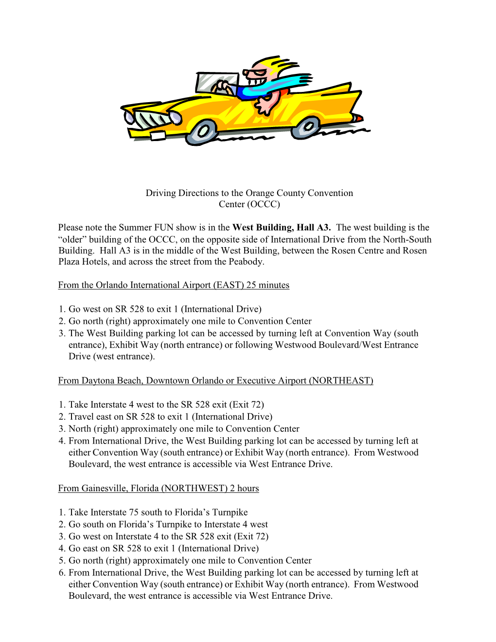 Driving Directions to the Orange County Convention Center (OCCC)