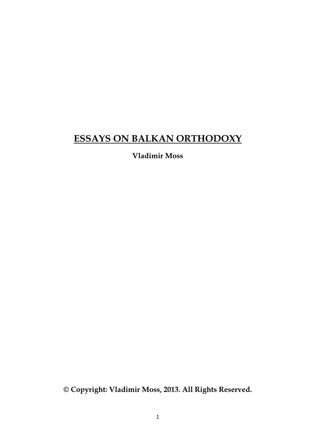 Essays on Balkan Orthodoxy