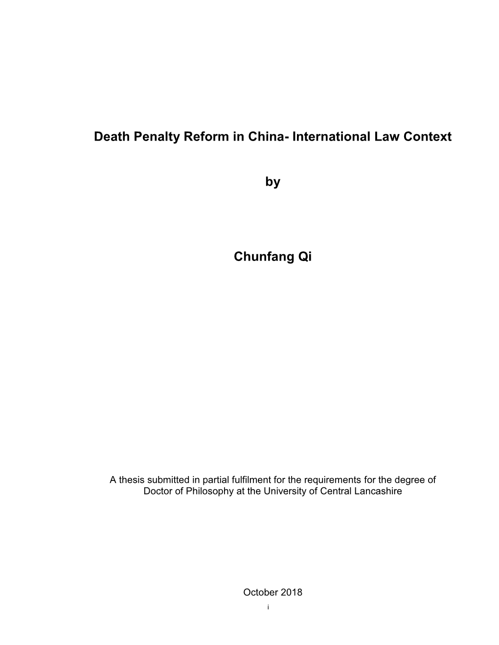 Death Penalty Reform in China- International Law Context By