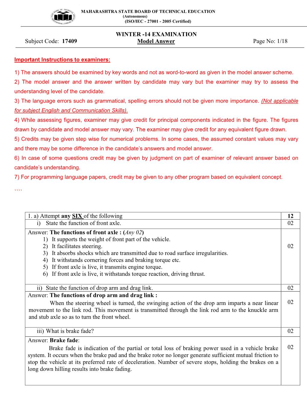 17409 Model Answer Page No: 1/18