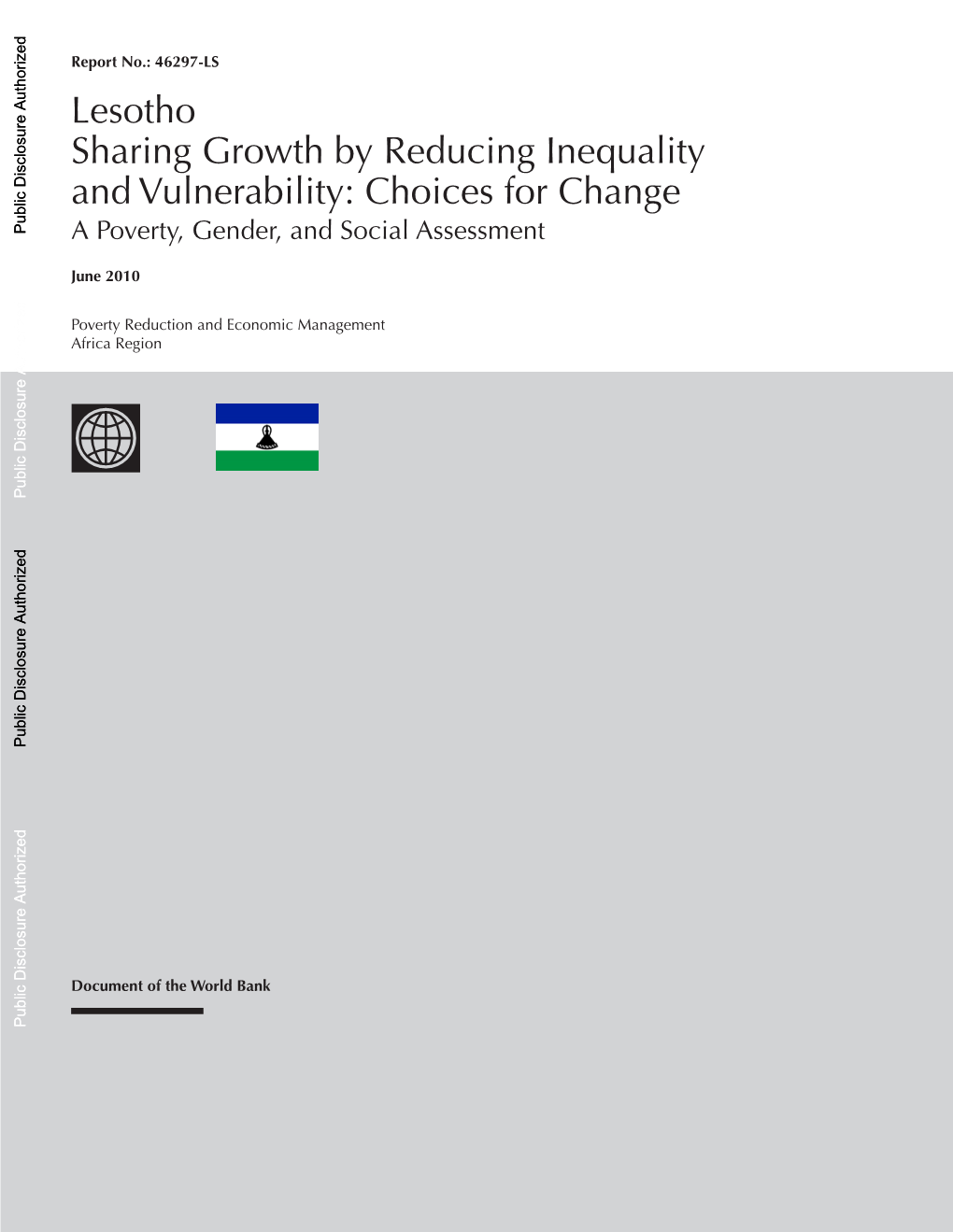 Lesotho Sharing Growth by Reducing Inequality and Vulnerability