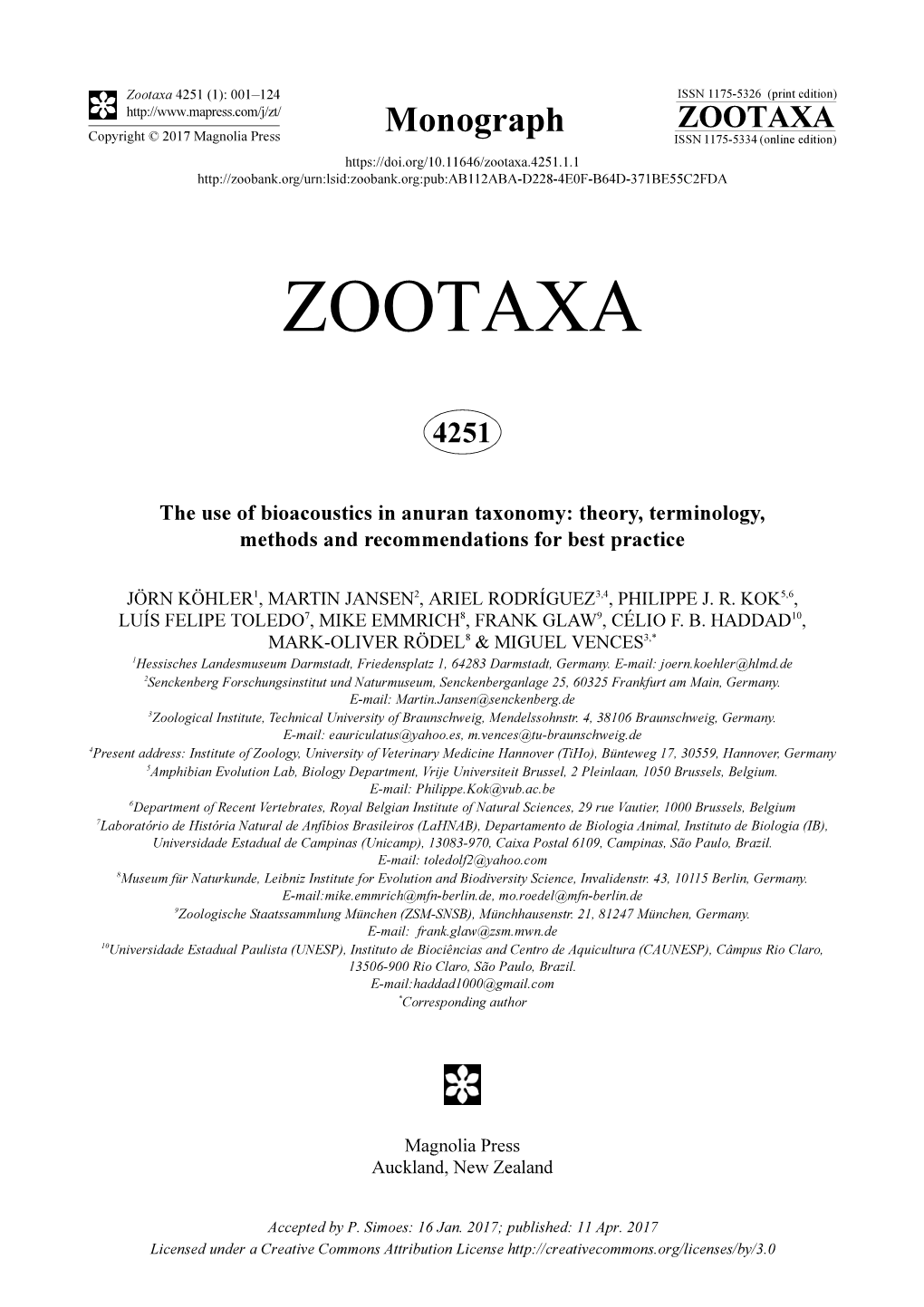 The Use of Bioacoustics in Anuran Taxonomy: Theory, Terminology, Methods and Recommendations for Best Practice