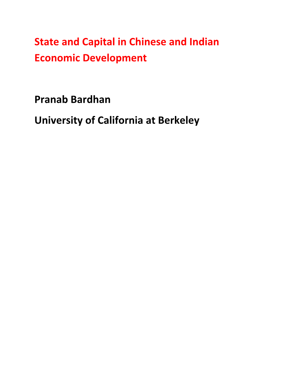 State and Capital in Chinese and Indian Economic Development