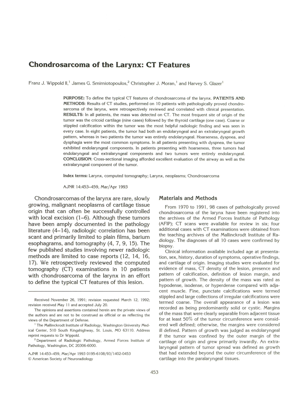 Chondrosarcoma of the Larynx: CT Features