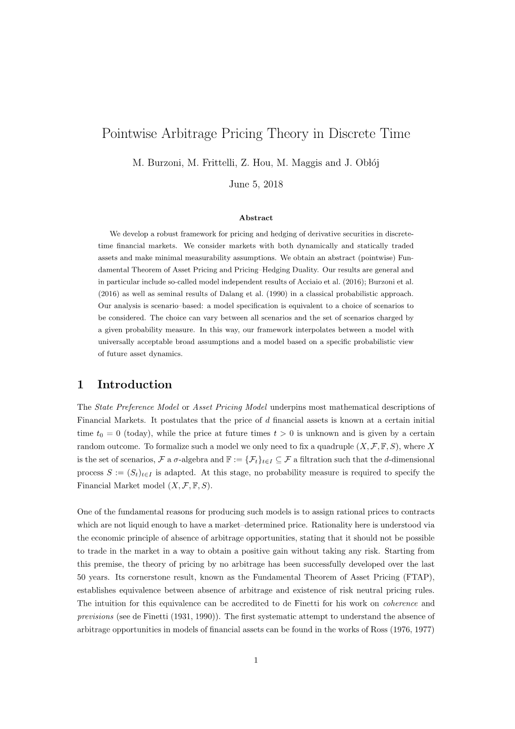 Pointwise Arbitrage Pricing Theory in Discrete Time