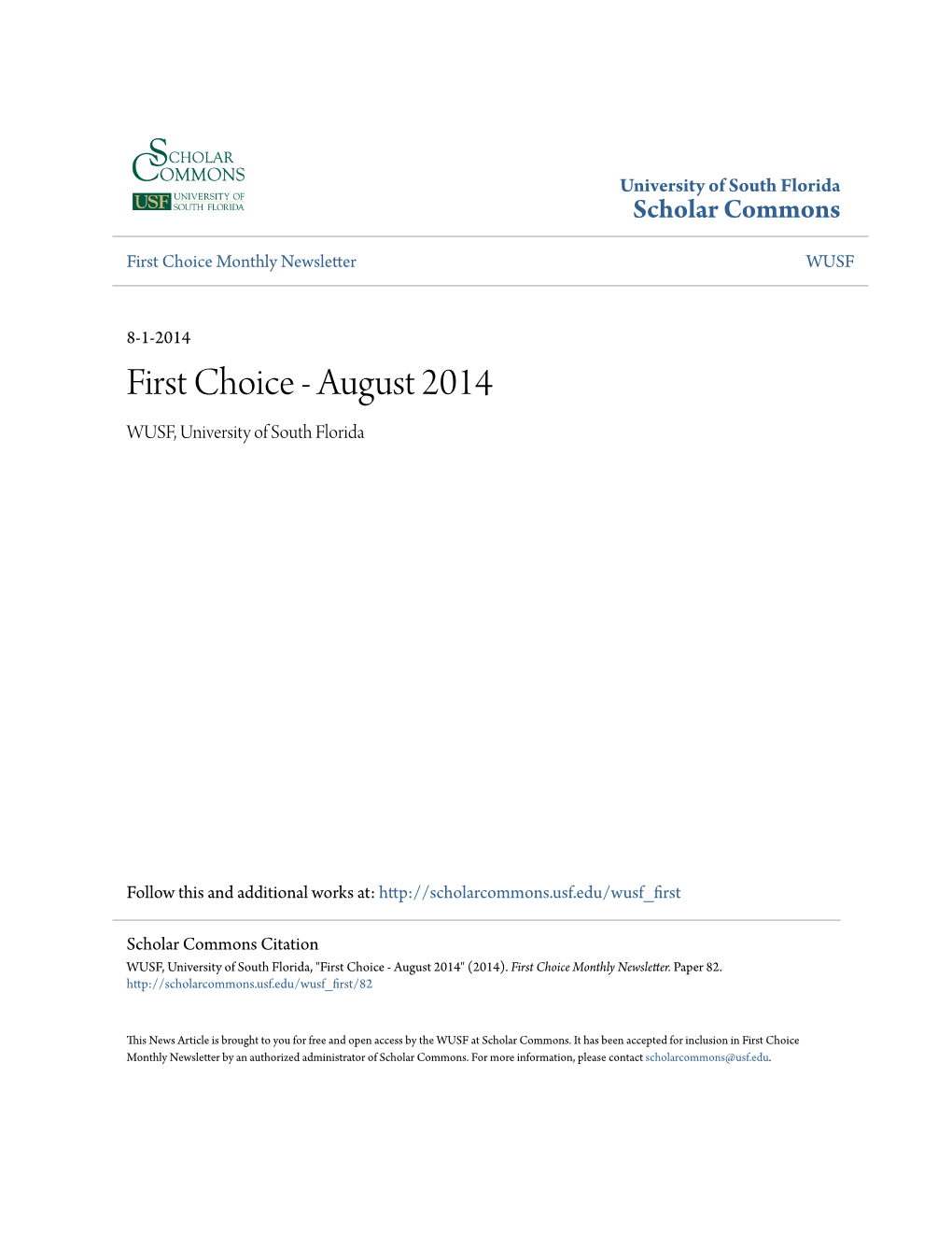 First Choice Monthly Newsletter WUSF