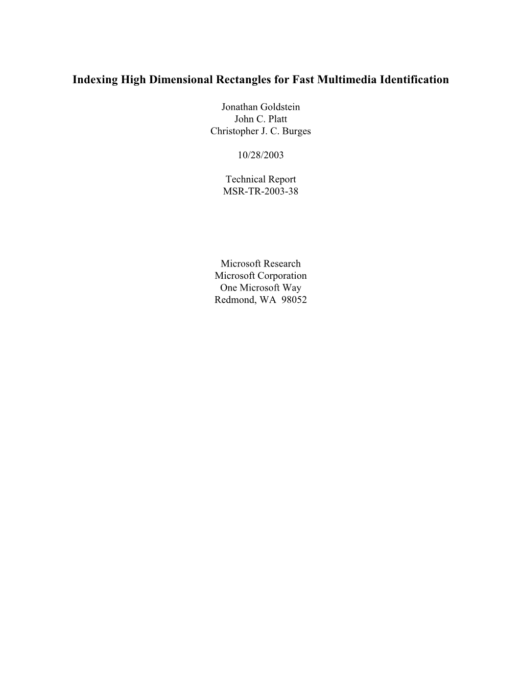 Indexing High Dimensional Rectangles for Fast Multimedia Identification