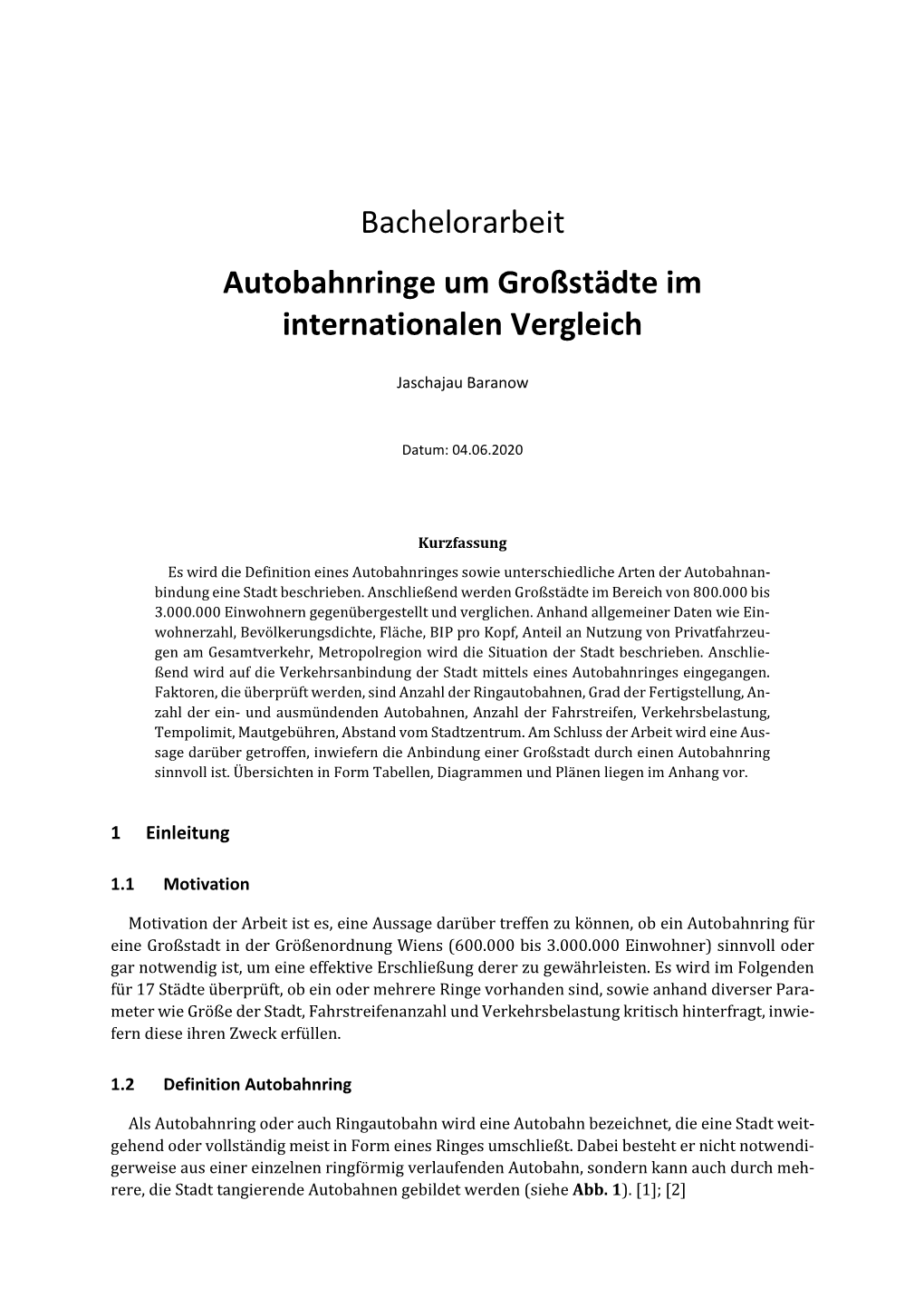 Bachelorarbeit Autobahnringe Um Großstädte Im Internationalen Vergleich