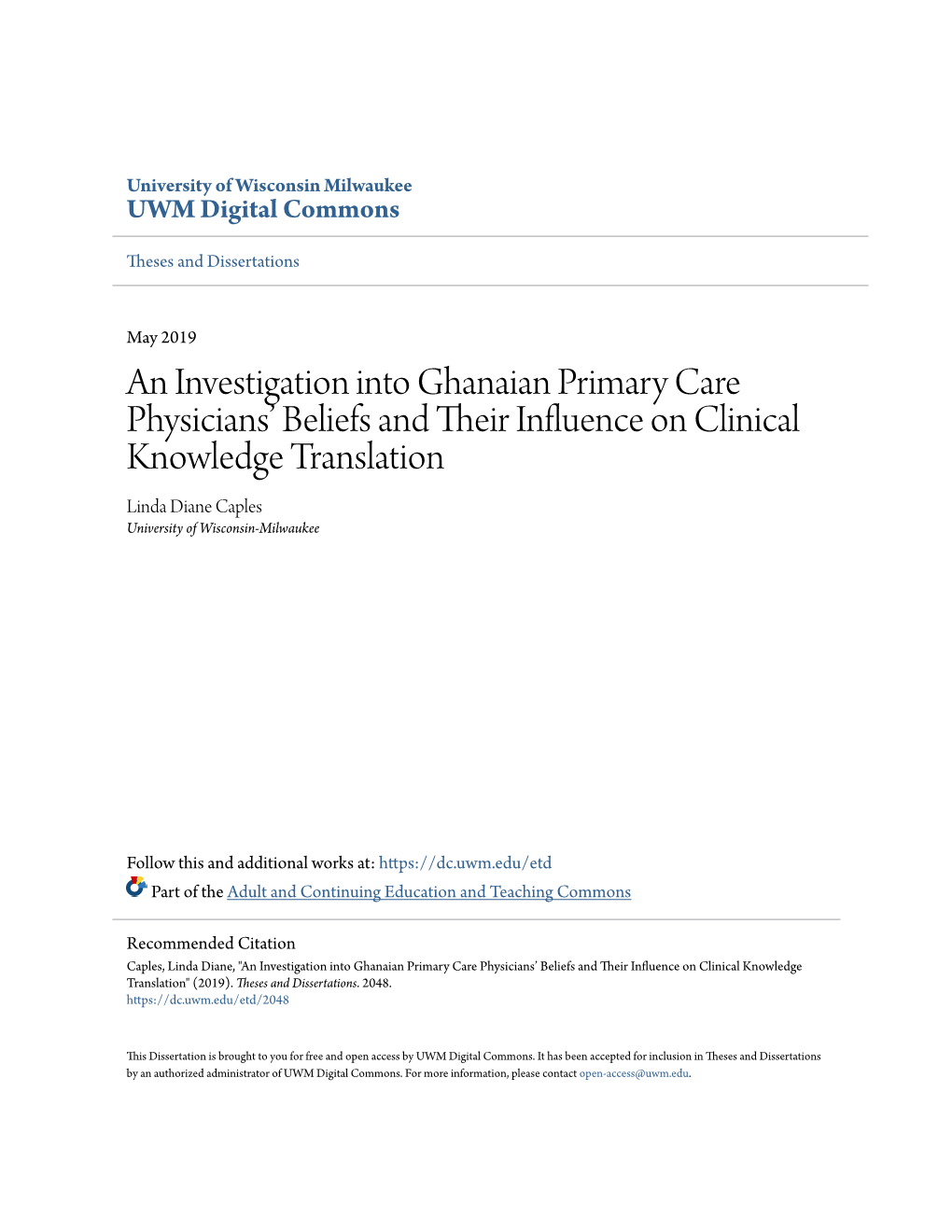 An Investigation Into Ghanaian Primary Care Physicians' Beliefs