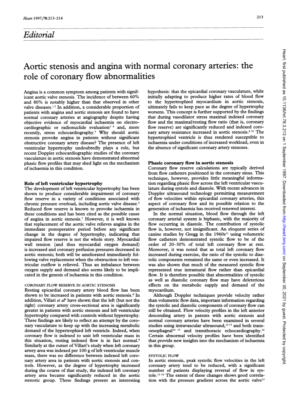 Editorial Aortic Stenosis and Angina with Normal Coronary Arteries