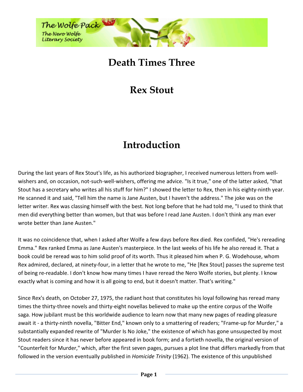 Death Times Three Rex Stout Introduction