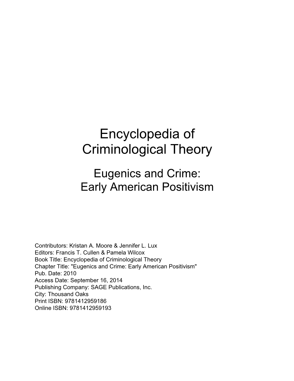 Encyclopedia of Criminological Theory