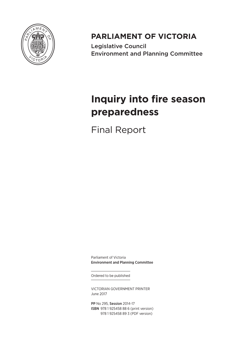 Inquiry Into Fire Season Preparedness Final Report